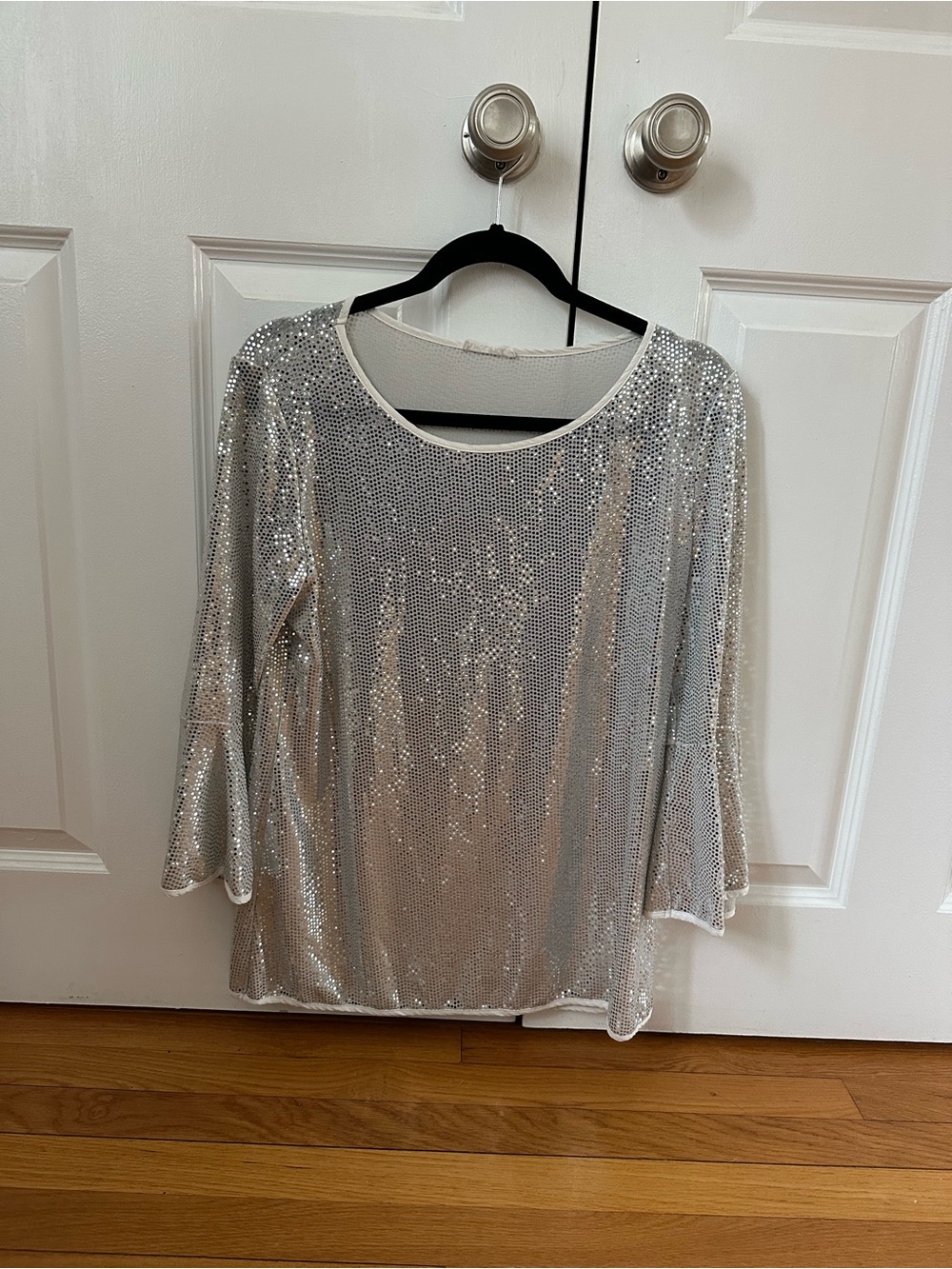 Silver Sequin Long-Sleeve Women's Top
